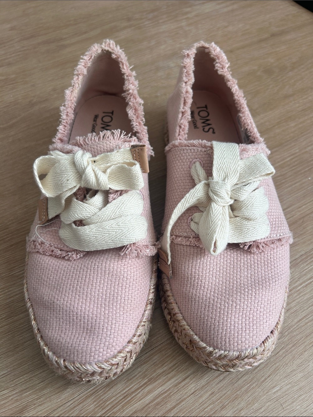 TOMS Blush Pink Canvas Espadrilles with Cream Bow